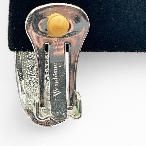 Vintage VENDOME Silver Tone Rhinestone Clip-On Earrings Collectible Designer - Picture 8 of 9